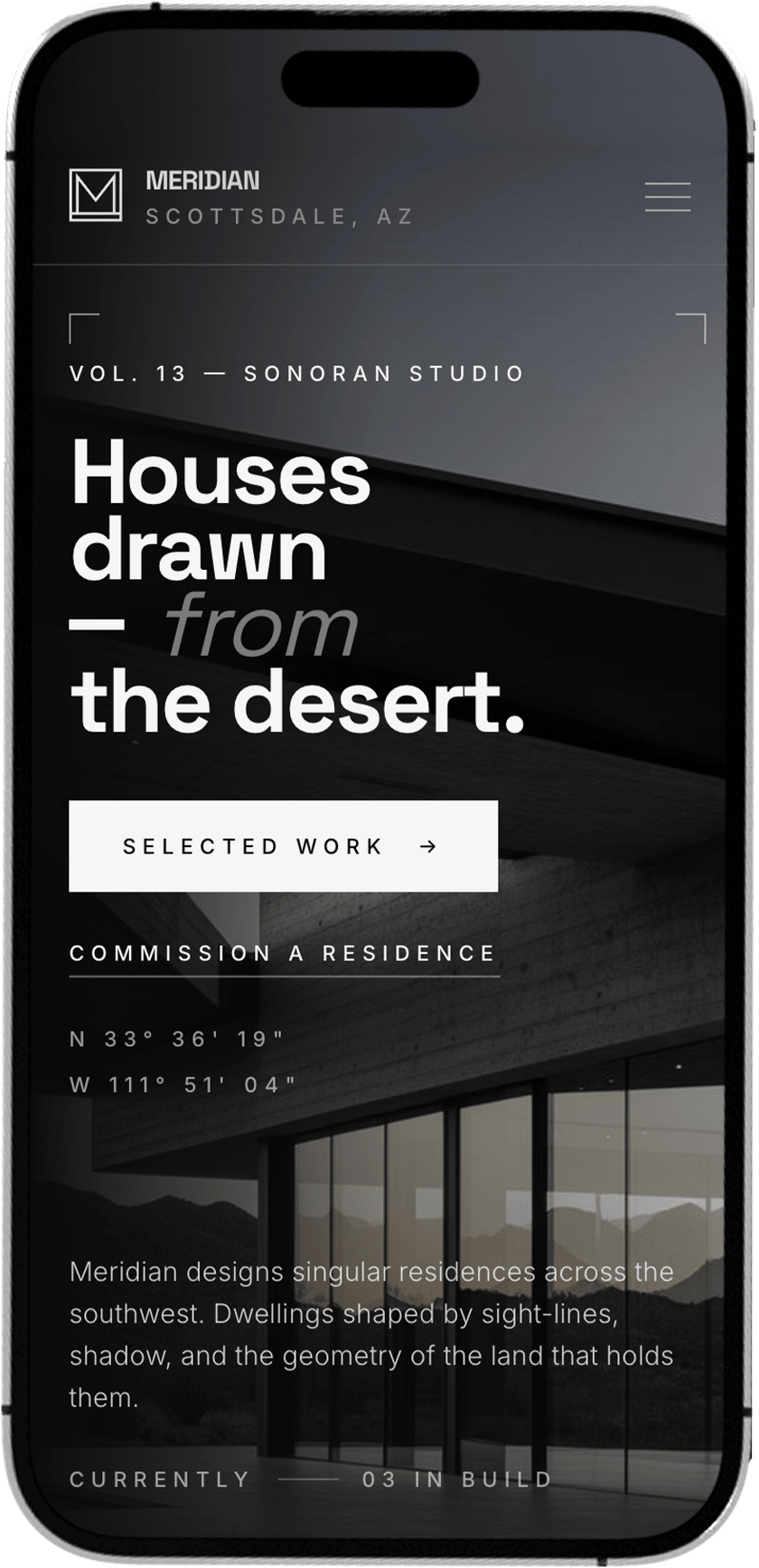 Meridian website on mobile