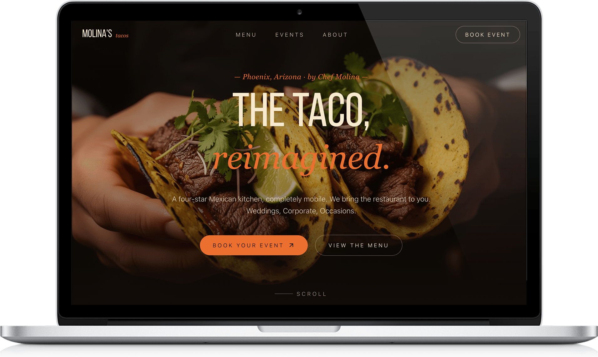 Molina's Tacos website on desktop