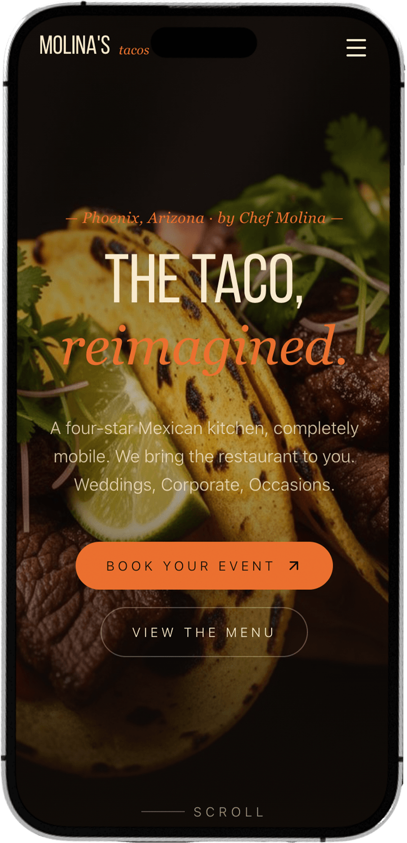 Molina's Tacos website on mobile