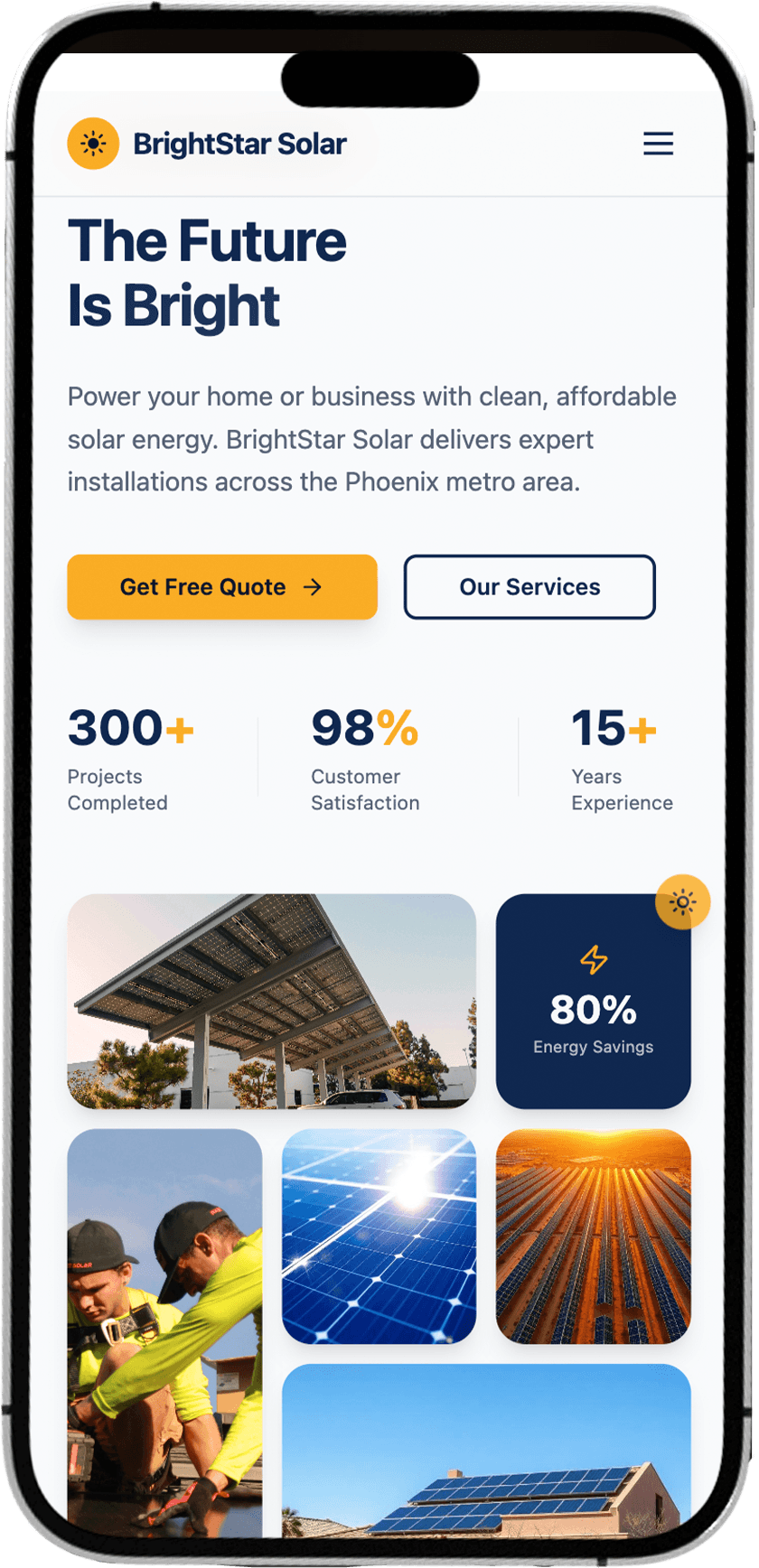 BrightStar Solar website on mobile